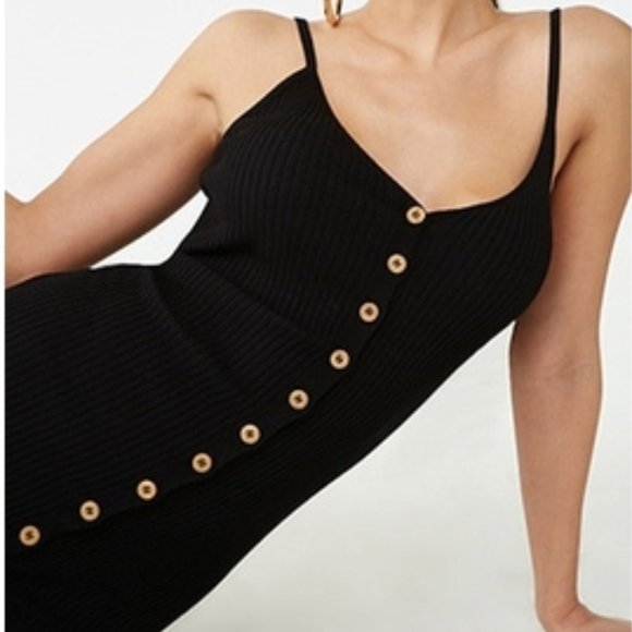 Black Ribbed Midi Dress - Picture 2 of 3